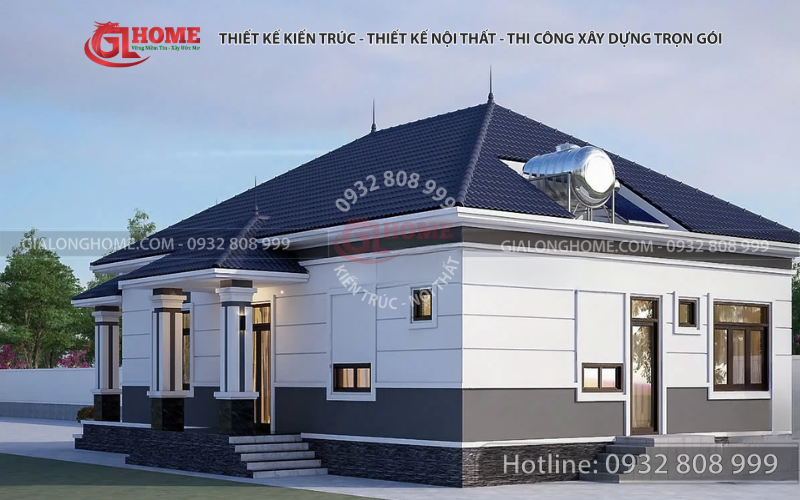 Mặt tiền nhà cấp 4 mái Nhật Đắk Nông với cửa chính và cây cảnh