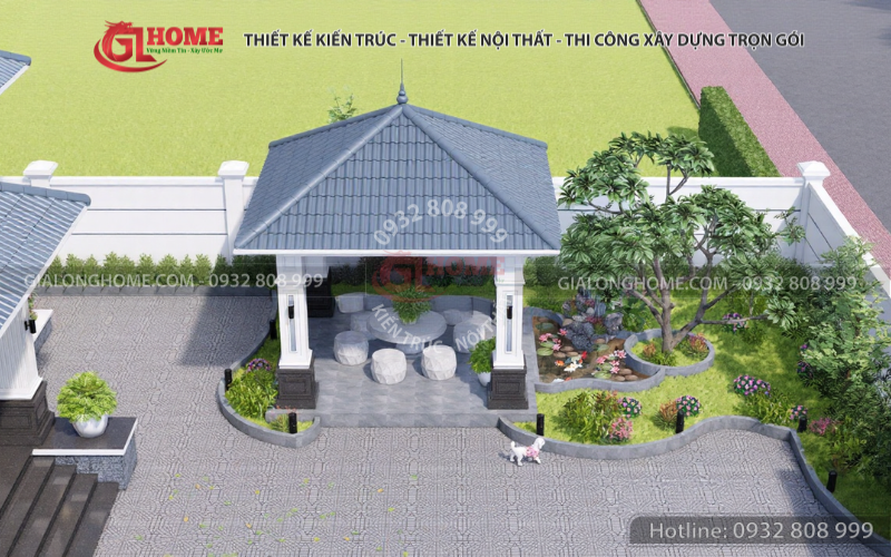 Không gian sân vườn thư giãn của nhà mái Nhật 1 tầng